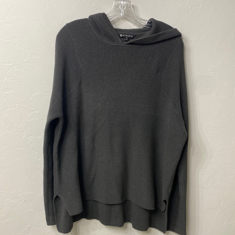 Athleta gray ribbed hooded sweater size medium
